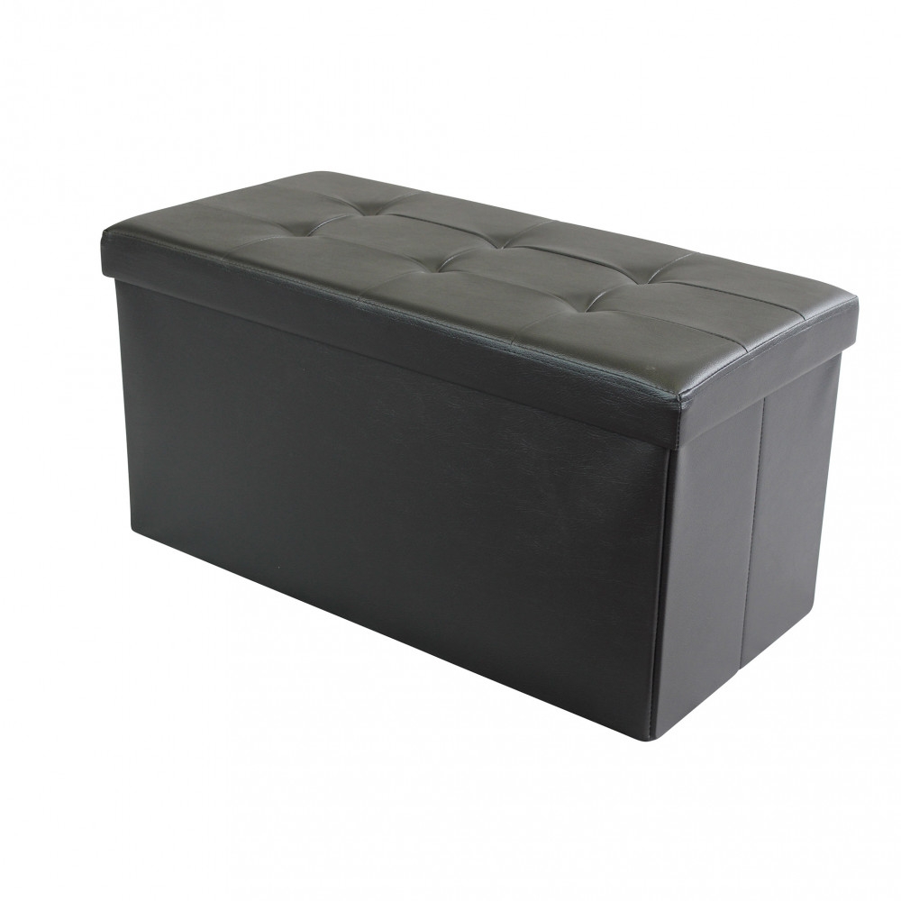 Pouf contenitore in ecopelle nero -...