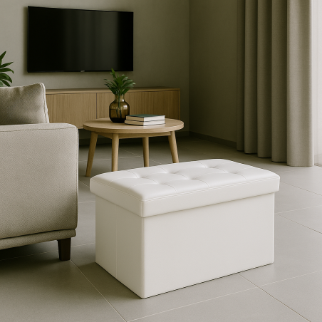 Pouf contenitore in ecopelle bianco - 76x38x38 cm