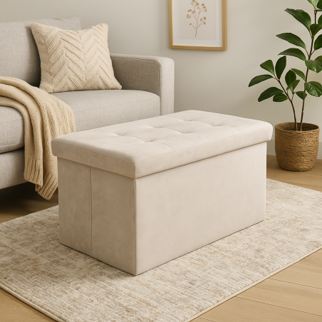 Pouf contenitore in velluto beige - 76x38x38 cm