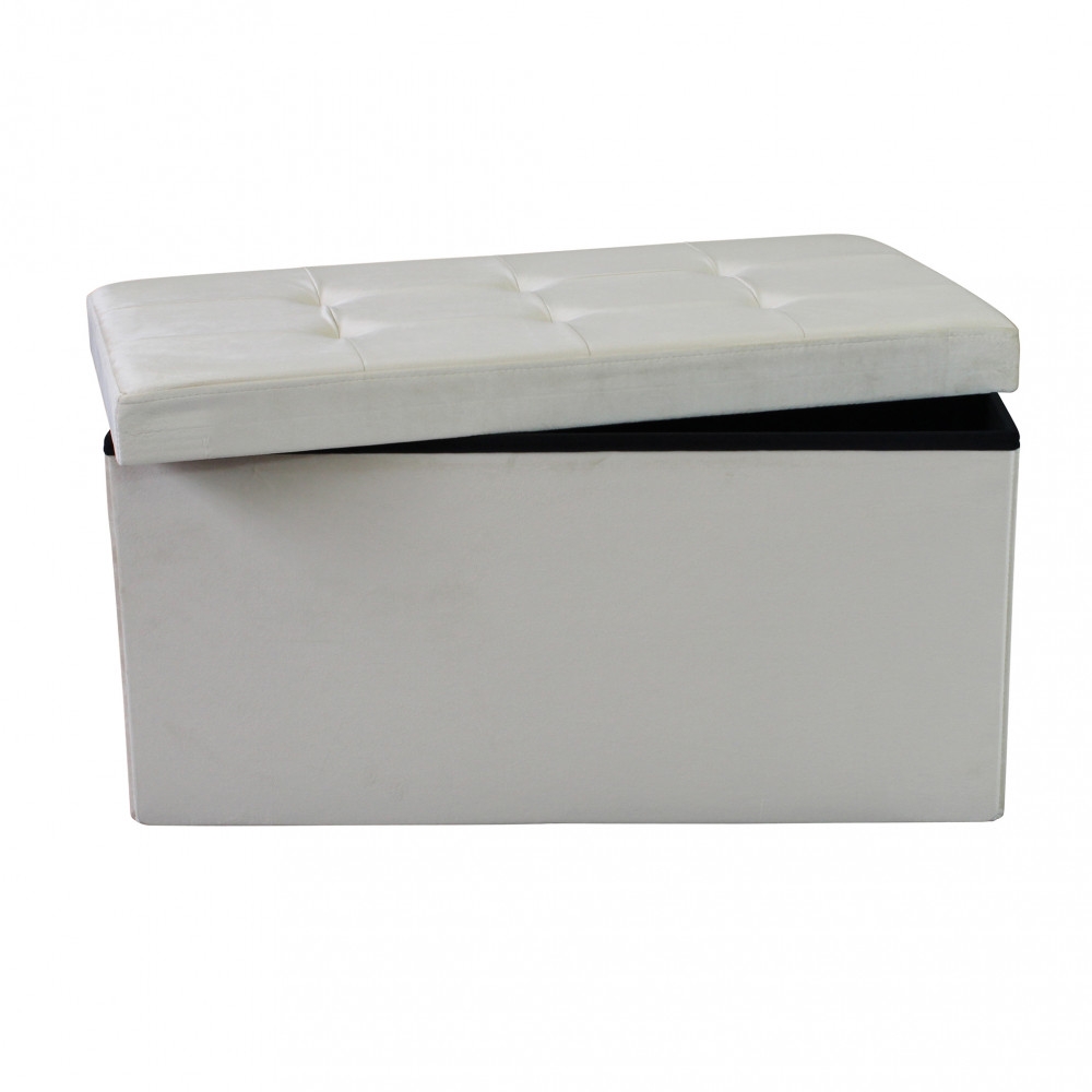 Pouf contenitore in velluto beige -...