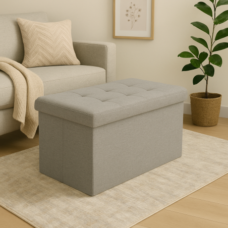 Pouf contenitore in tessuto grigio chiaro - 76x38x38 cm