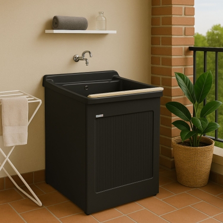 Mobile lavatoio 60x50x87h cm con vasca Lavacril Colavene nero -1