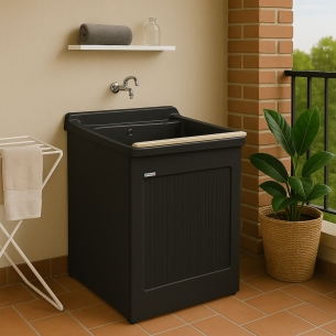 Mobile lavatoio 60x60x87h cm con vasca Lavacril Colavene nero -1