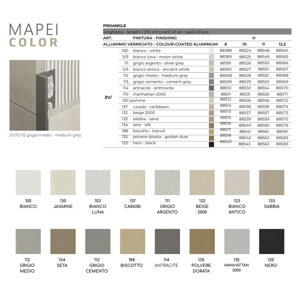 Profilo per angoli Beige 132 Proangle Profilpas Mapei 270cm sp 10mm -7