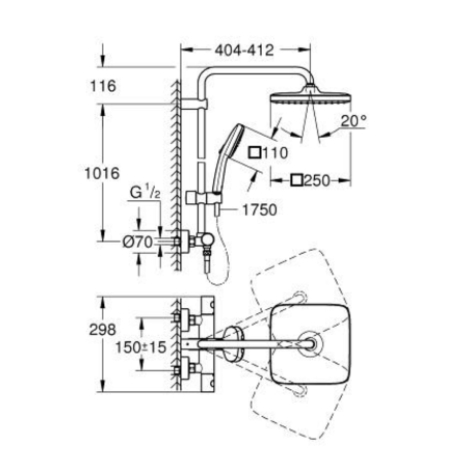Colonna doccia termostatica GROHE Tempesta System 250 Cube -2