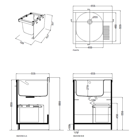 Lavatoio con cesto portabiancheria 65x55x89h cm bianco matt Active Wash Colavene -4