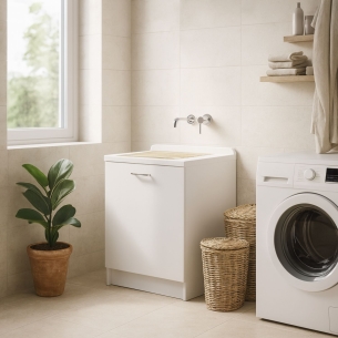 Lavatoio con cesto portabiancheria 65x55x89h cm bianco matt Active Wash Colavene -1