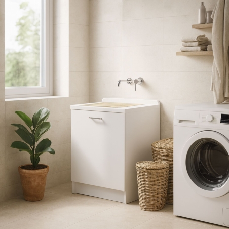 Lavatoio con cesto portabiancheria 65x55x89h cm bianco matt Active Wash Colavene -1