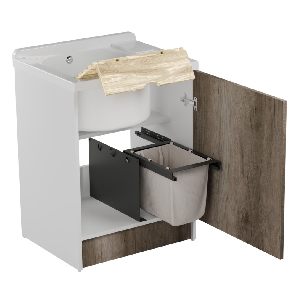 Lavatoio con cesto portabiancheria 65x55x89h cm rovere primitivo Active Wash Colavene -2