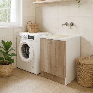 Lavatoio con cesto portabiancheria 65x55x89h cm rovere primitivo Active Wash Colavene -1