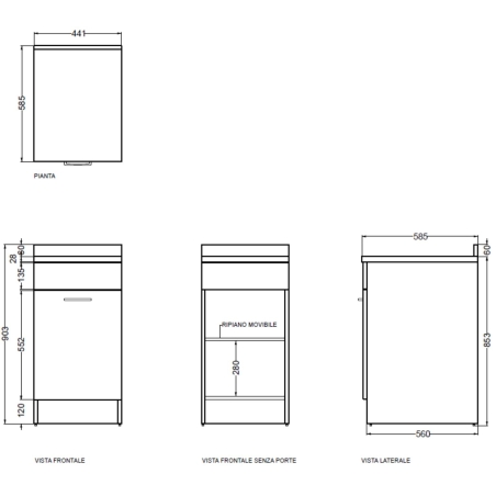 Mobile lavanderia 45x60X86h corda apertura DX e ripiano interno Colavene -3