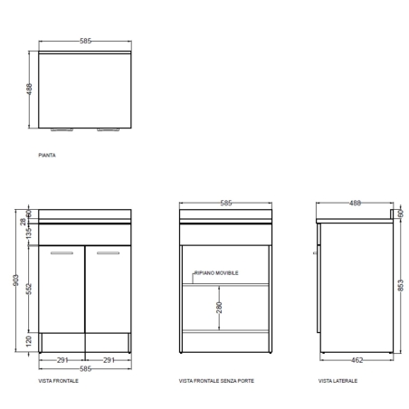 Mobile lavanderia con ripiani 50x60X86h corda Colavene -3