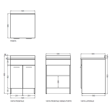 Mobile lavanderia con ripiani 60x60X86h bianco opaco Colavene -3