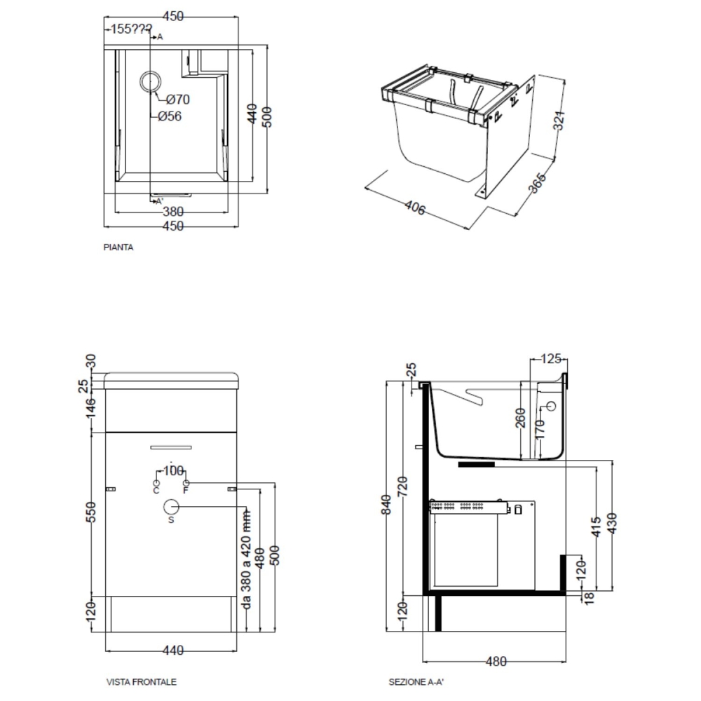 Lavatoio Colavene 45x50cm Jollywash con cesto portabiancheria bianco opaco -3