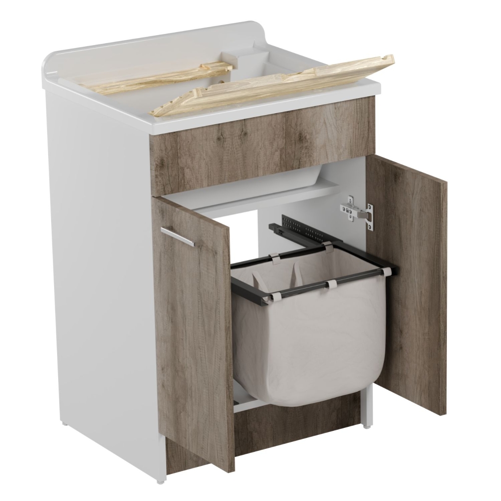Lavatoio Colavene 60x50cm Jollywash con cesto portabiancheria rovere primitivo -2