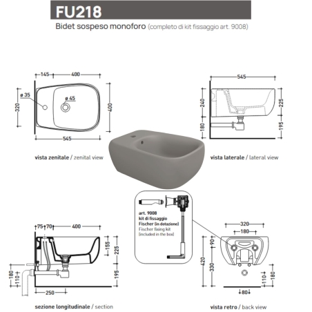 Sanitari sospesi 54x40 cm FLUO FLAMINIA color Cenere -2