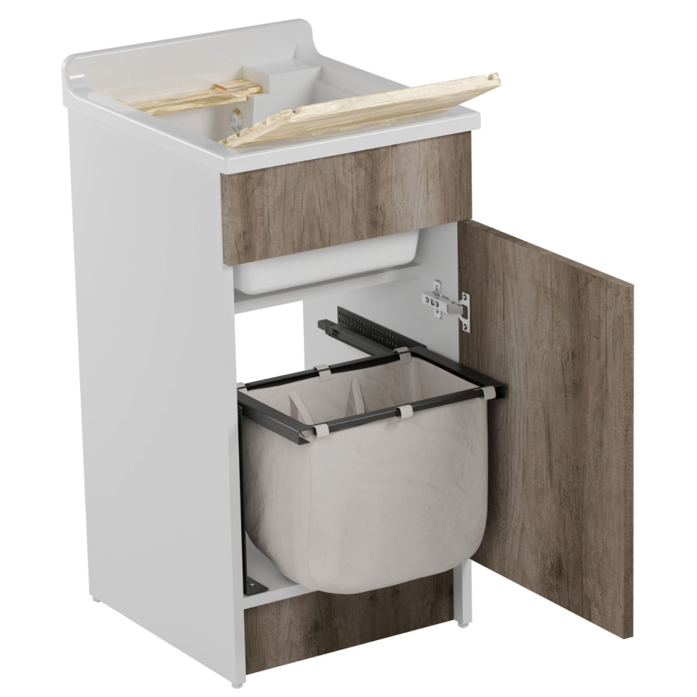 Lavatoio Colavene 45x60cm Jollywash con cesto portabiancheria rovere primitivo -2