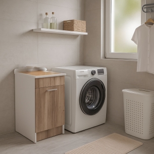 Lavatoio Colavene 45x50cm Jollywash con cesto portabiancheria rovere primitivo -1