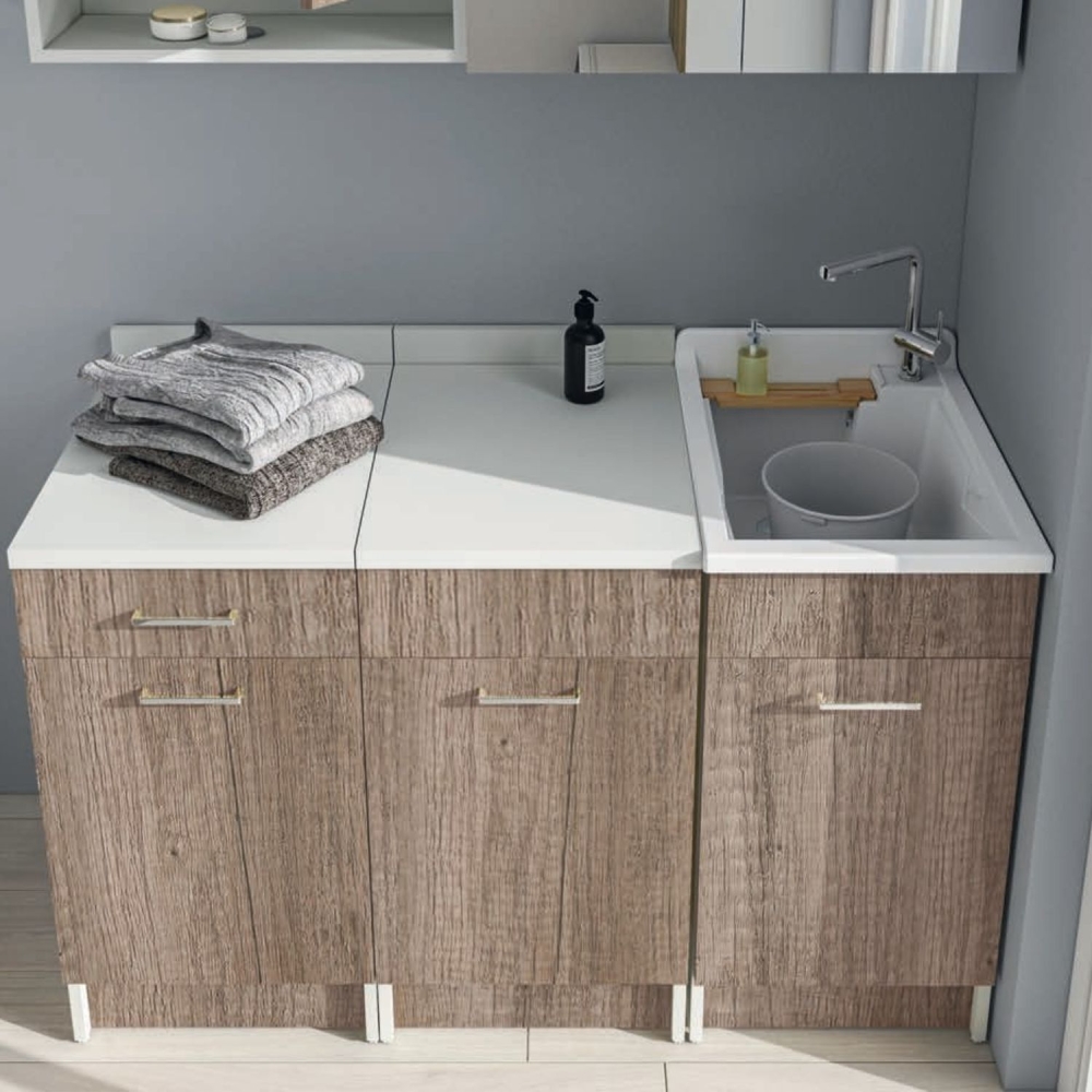 Lavatoio Colavene 45x50cm Jollywash con cesto portabiancheria rovere primitivo -5