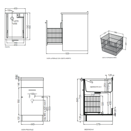 Lavatoio Colavene 45X60cm Jollywash con cesto portabiancheria corda -6