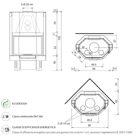 Camino a legna prismatico FIREK 3 EK63 V/N -2