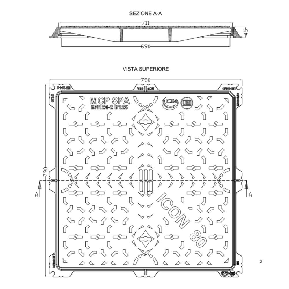 Chiusino ghisa B125 cm 80x80 leonardo ermeticoEDILIAMO