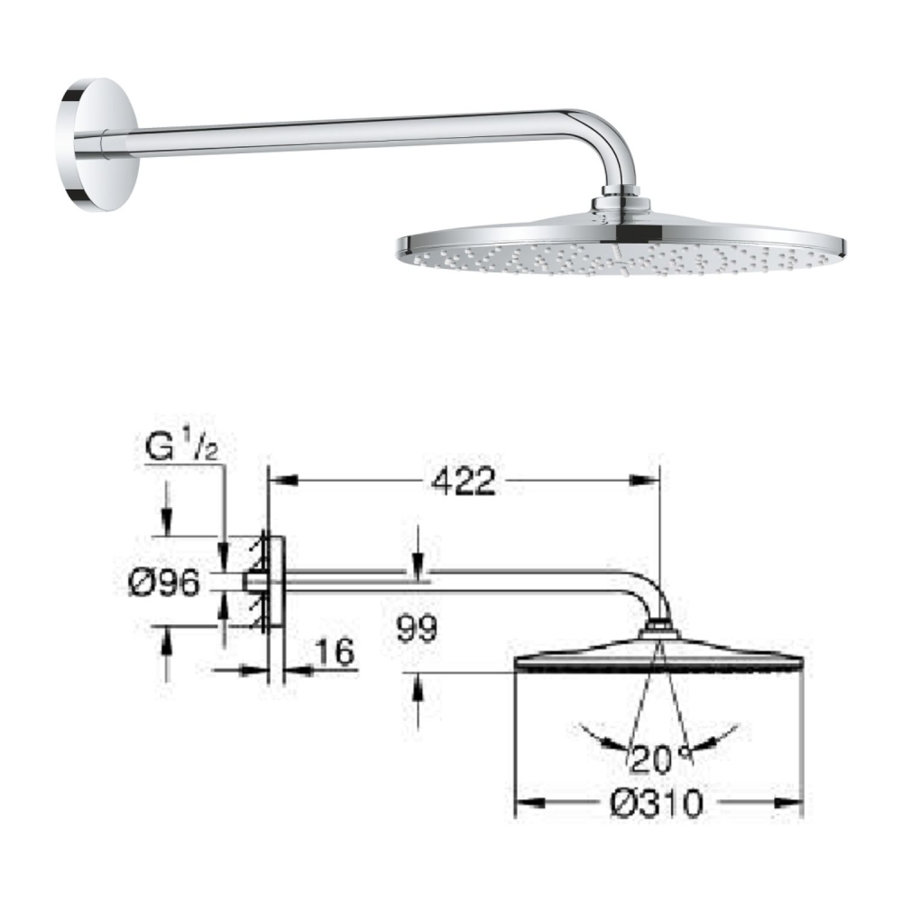 Set doccia Rainshower soff 310mm + doccino Grohe -4