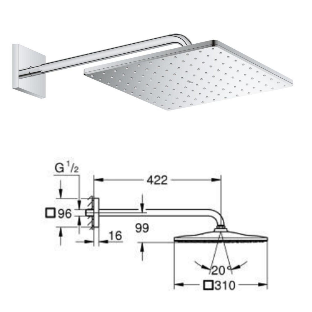 Set doccia Rainshower cube soff 31x31 + doccino Grohe -2