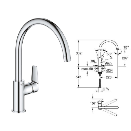 Miscelatore monocomando per lavello BAUEDGE GROHE -3