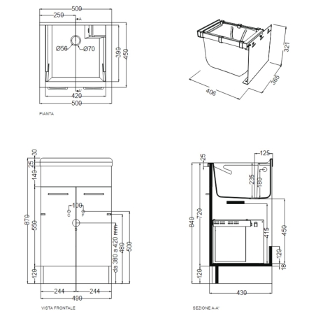 Lavatoio Colavene 50x45cm Jollywash con cesto portabiancheria -2