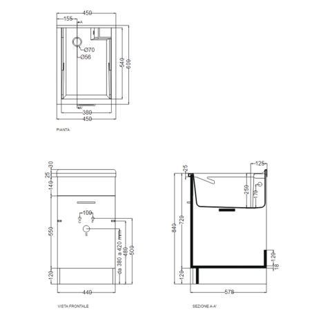 Mobile con lavatoio 45x60x86h cm Swash Colavene Corda -3