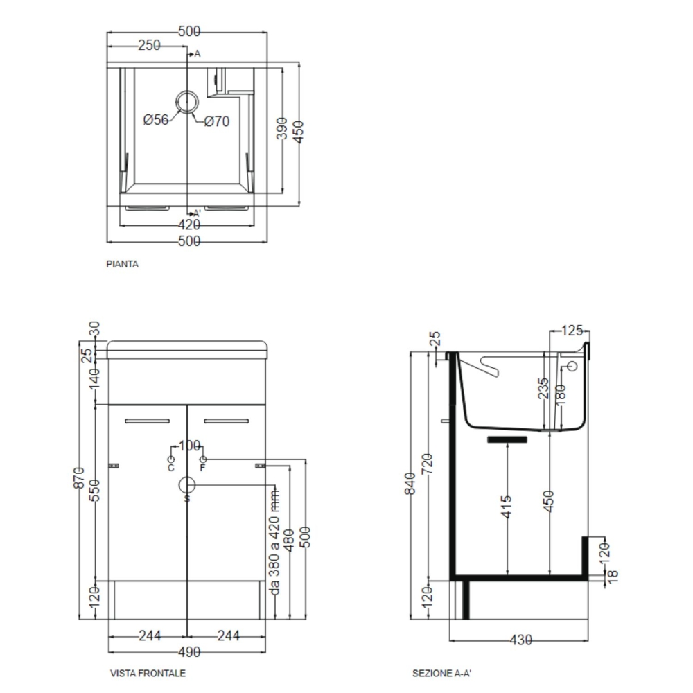 Mobile con lavatoio 50x45x86h cm Swash Colavene Corda -2