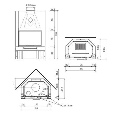 Caminetto frontale Ventilazione forzata 818310 EK63 FIREK 1 EVO Edilkamin -2