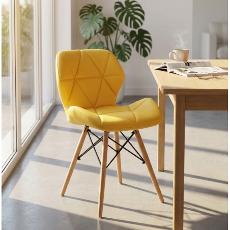 Sedia moderna gialla con gambe in legno rivestita in PU - AnnapolisEDENYA