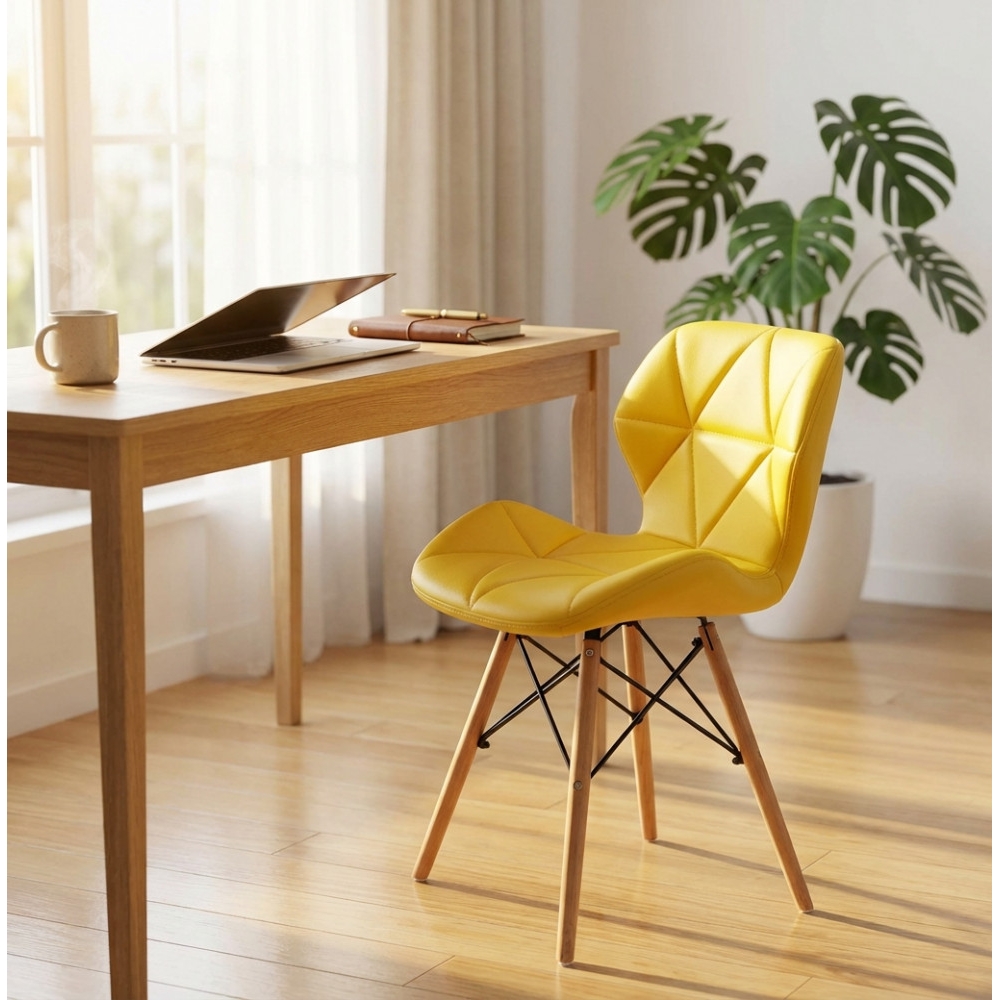 Sedia moderna gialla con gambe in legno rivestita in PU - AnnapolisEDENYA