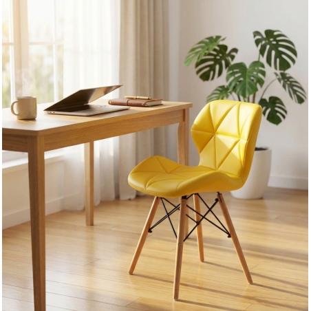 Sedia moderna gialla con gambe in legno rivestita in PU - AnnapolisEDENYA
