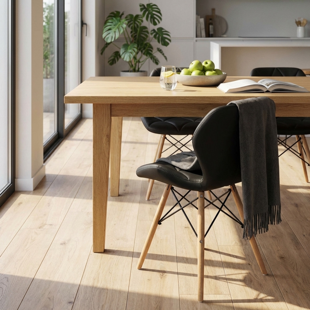 Sedia moderna nera con gambe in legno rivestita in PU - AnnapolisEDENYA