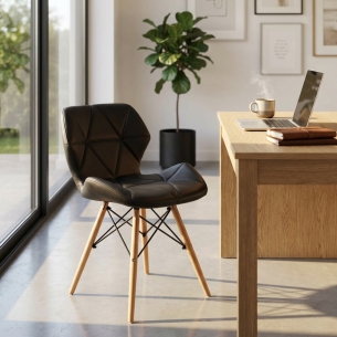 Sedia moderna nera con gambe in legno rivestita in PU - AnnapolisEDENYA