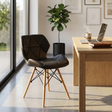 Sedia moderna nera con gambe in legno rivestita in PU - AnnapolisEDENYA