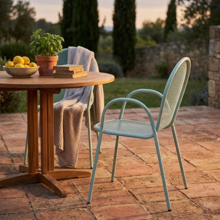 Poltrona in metallo con braccioli impilabile verde SheffieldEDENYA