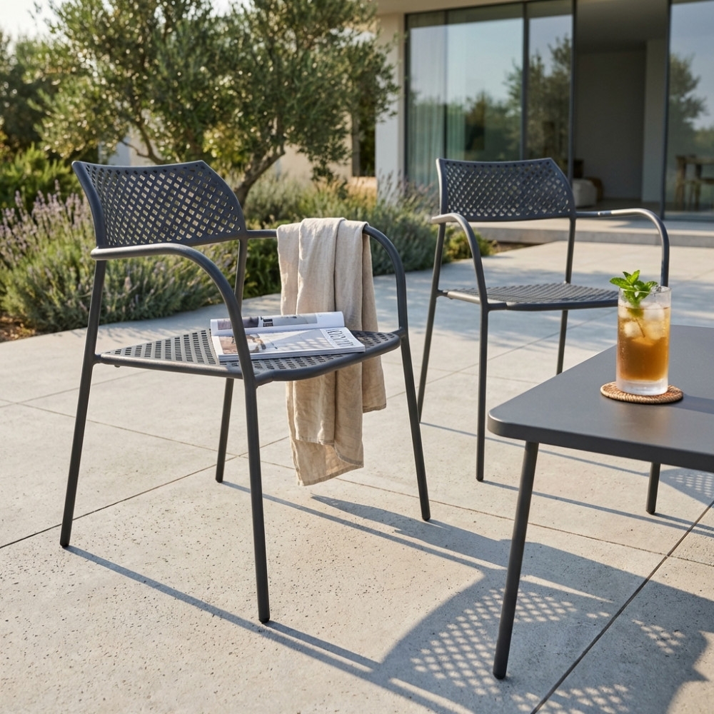 Sedia impilabile in metallo con braccioli Antracite da esterno WindsorEDENYA