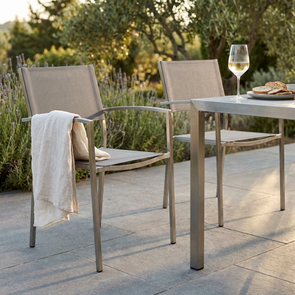 Poltrona da giardino in acciaio inox schienale e seduta in textilene grigio FloridaEDENYA