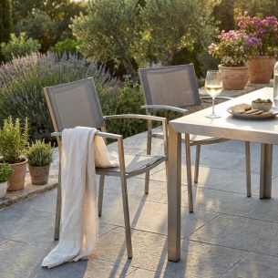 Poltrona da giardino in acciaio inox schienale e seduta in textilene grigio FloridaEDENYA