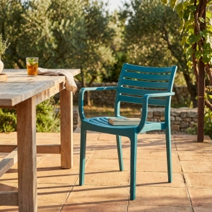 Sedia impilabile esterno con braccioli verde petrolio EvelineEDENYA