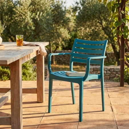 Sedia impilabile esterno con braccioli verde petrolio EvelineEDENYA