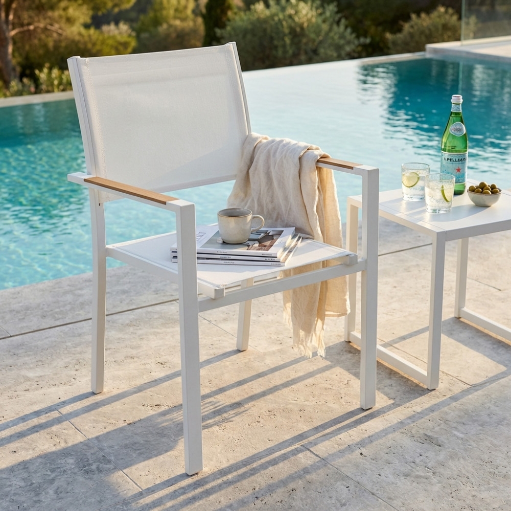 Poltrona per esterno con braccioli in alluminio bianco impilabile - BROOKLYN -2