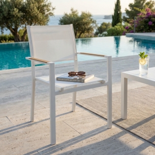 Poltrona per esterno con braccioli in alluminio bianco impilabile - BROOKLYN -1