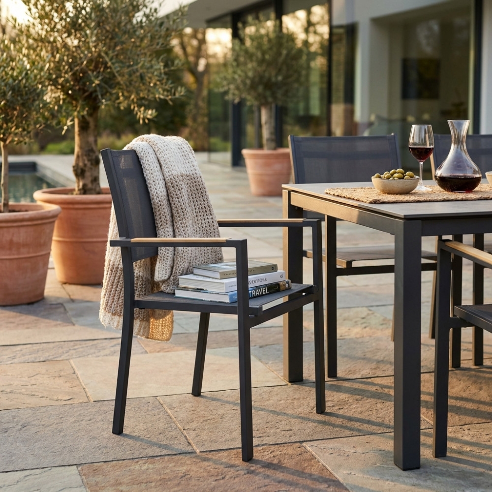 Poltrona per esterno con braccioli in alluminio antracite impilabile - BROOKLYN -2