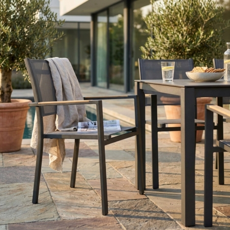 Poltrona per esterno con braccioli in alluminio antracite impilabile - BROOKLYN -1