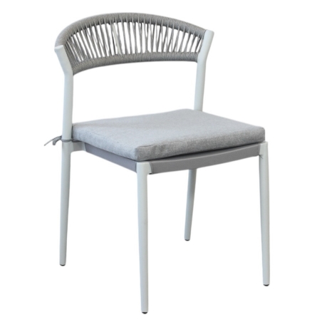 Sedia da esterno in alluminio bianco e schienale in corda con cuscino - CORRIENTESEDENYA